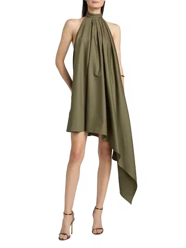 Ronny Kobo Women's Fleur Asymmetric Wool-Blend Halter Midi-Dress | Thumbnail 3