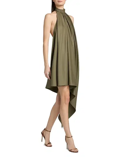 Ronny Kobo Women's Fleur Asymmetric Wool-Blend Halter Midi-Dress | Thumbnail 4