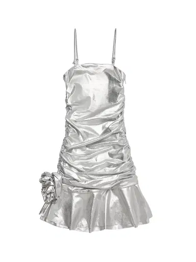 Theme Girl's Silvie Lame Ruffle Rose Dress - Silver | Thumbnail 1 Theme Girl's Silvie Lame Ruffle Rose Dress - Silver | Thumbnail 1