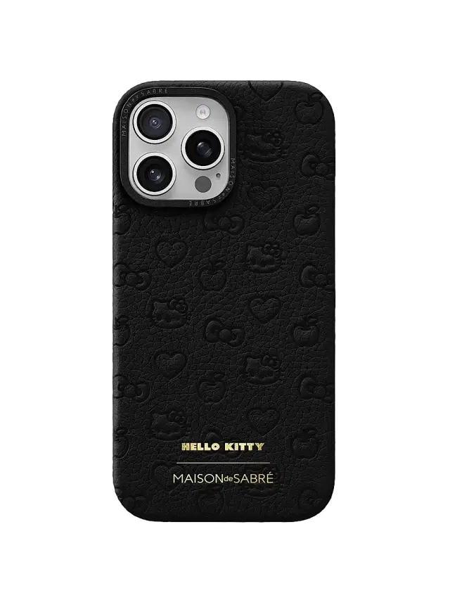 Maison de Sabre Hello Kitty Leather Phone Case (iPhone 16 Pro) - Black Caviar