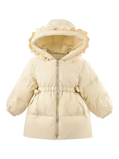 Mimi Tutu Little Girl's Ruffle-Hood Coat with Matching Scarf - Beige | Thumbnail 2 Mimi Tutu Little Girl's Ruffle-Hood Coat with Matching Scarf - Beige | Thumbnail 2