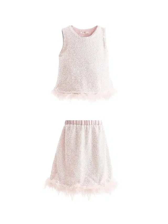 Tulleen Little Girl's & Girl's Sequin Feather-Trim Outfit Set - Pink