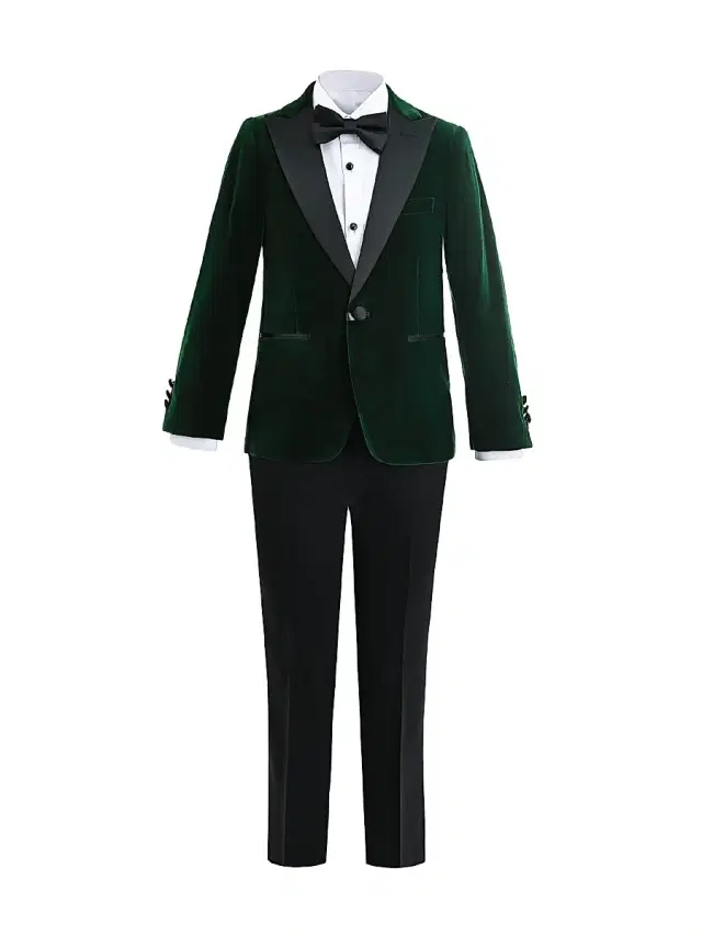 Little Boy's & Boy's Velvet Suit with Peak Lapel - Green