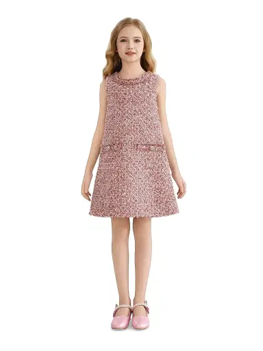 Tulleen Little Girl's & Girl's Tweed Sequin Shift Dress - Pink | Thumbnail 3 Tulleen Little Girl's & Girl's Tweed Sequin Shift Dress - Pink | Thumbnail 3