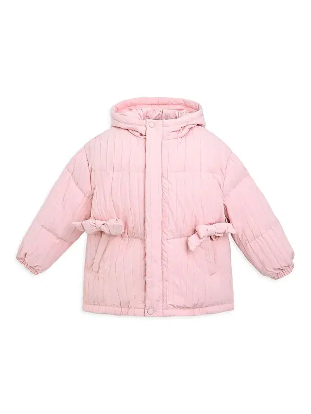 Little Girl's Bow Quilted Puffer Jacket - Pink
