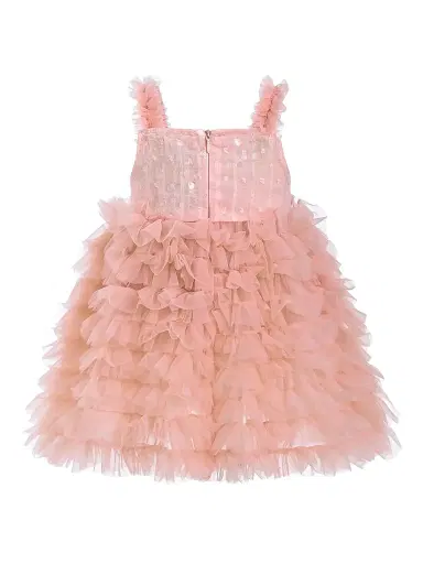 Tulleen Little Girl's Bow Tiered Tulle Dress - Pink 24 Months | Thumbnail 2