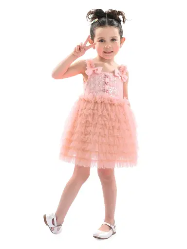 Tulleen Little Girl's Bow Tiered Tulle Dress - Pink 24 Months | Thumbnail 3