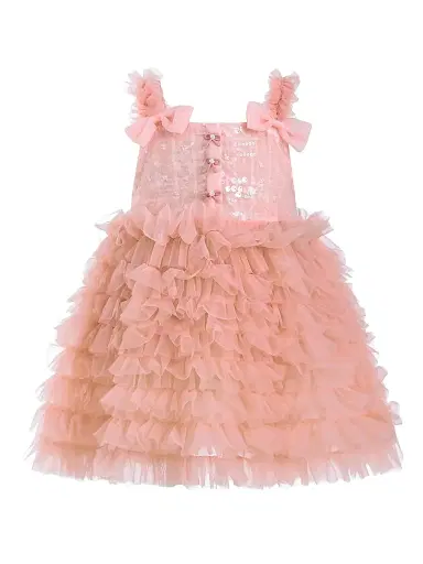 Tulleen Little Girl's Bow Tiered Tulle Dress - Pink 24 Months | Thumbnail 1