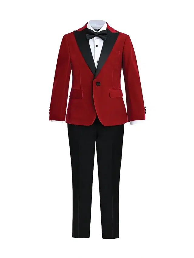 Little Boy's & Boy's Velvet Suit with Peak Lapel - Red