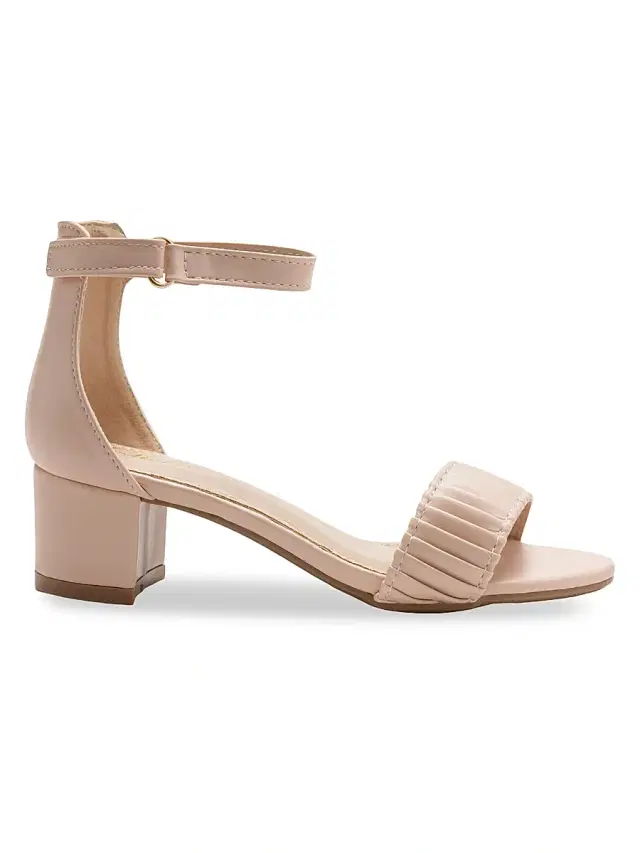 Tulleen Little Girl's and Girl's Pleated Lined Banded Block Heels - Pink 5 (Child)