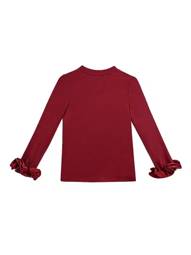 Tulleen Little Girl's & Girl's Long Sleeve Ruffle Cuff Top - Red | Thumbnail 2 Tulleen Little Girl's & Girl's Long Sleeve Ruffle Cuff Top - Red | Thumbnail 2