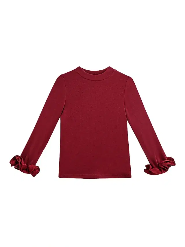 Tulleen Little Girl's & Girl's Long Sleeve Ruffle Cuff Top - Red
