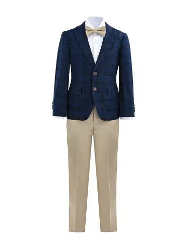 Moustache Little Boy's & Boy's Plaid Suit Jacket and Pants Set - Blue - Size 10 | Thumbnail 1