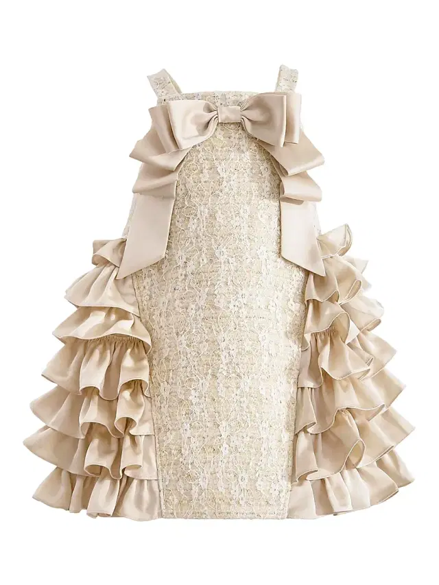 Tulleen Little Girl's & Girl's Cascade Dress - Beige