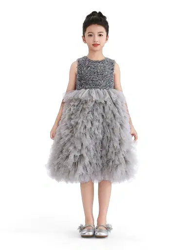 Tulleen Little Girl's & Girl's Textured Bodice Tulle Dress - Gray | Thumbnail 3 Tulleen Little Girl's & Girl's Textured Bodice Tulle Dress - Gray | Thumbnail 3