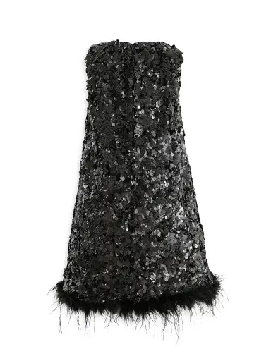 Tulleen Little Girl's & Girl's Sequin Dress with Feather Hem - Black | Thumbnail 2