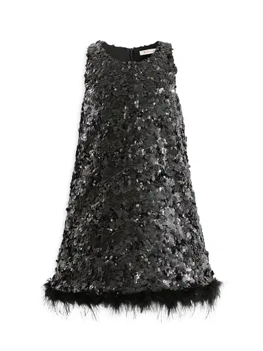 Tulleen Little Girl's & Girl's Sequin Dress with Feather Hem - Black | Thumbnail 1