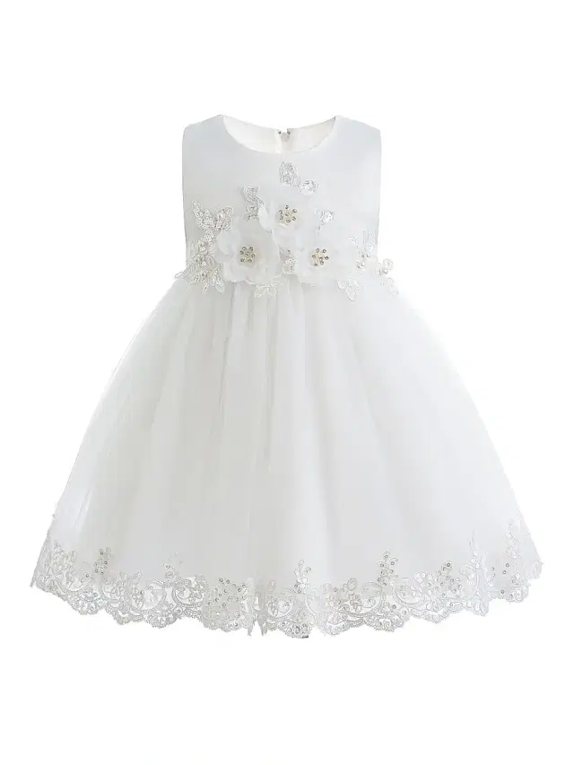 Baby Girl's Embroidered Blooming Bow Dress - White 6 Months