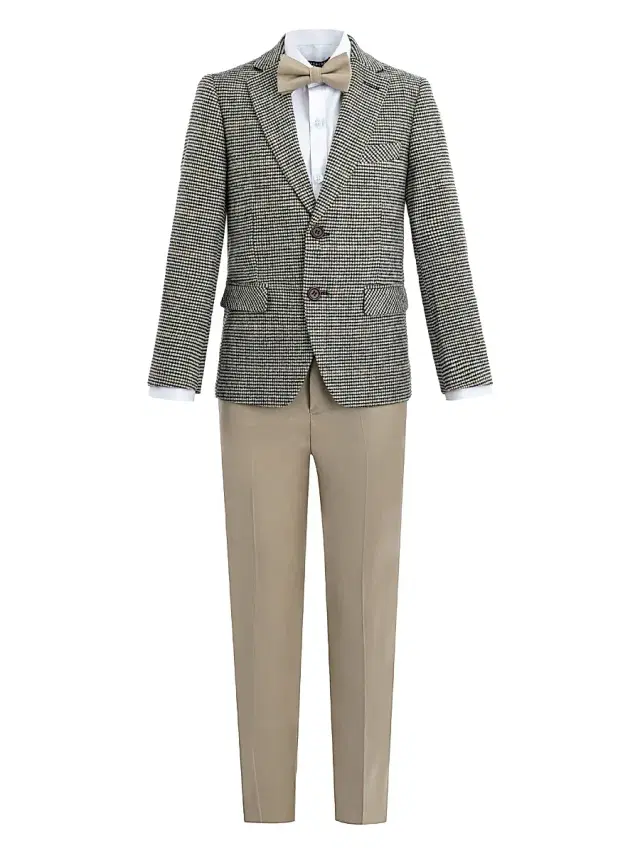 Little Boy's & Boy's Checkered Blazer and Trousers Set - Beige