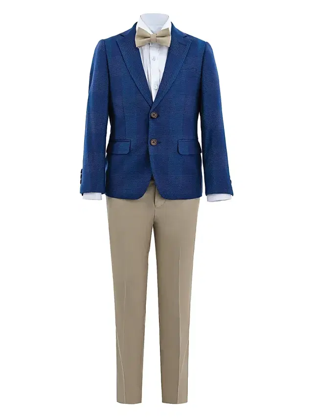 Little Boy's & Boy's Check Blazer Suit Set - Blue