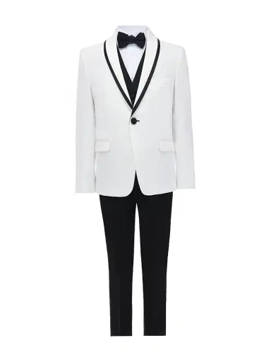 Moustache Little Boy's & Boy's Suit Set with Black Accents - White - Size 13 | Thumbnail 1