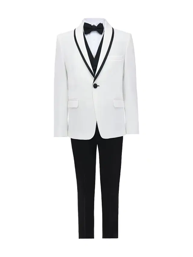 Little Boy's & Boy's Suit Set with Black Accents - White