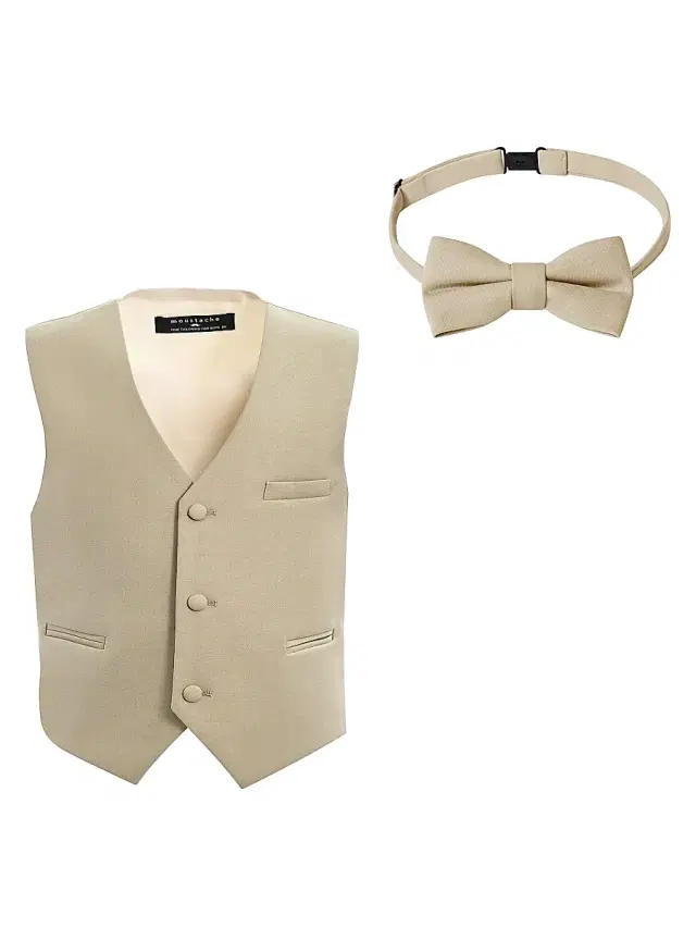 Little Boy's & Boy's Vest and Bow Tie Set - Beige