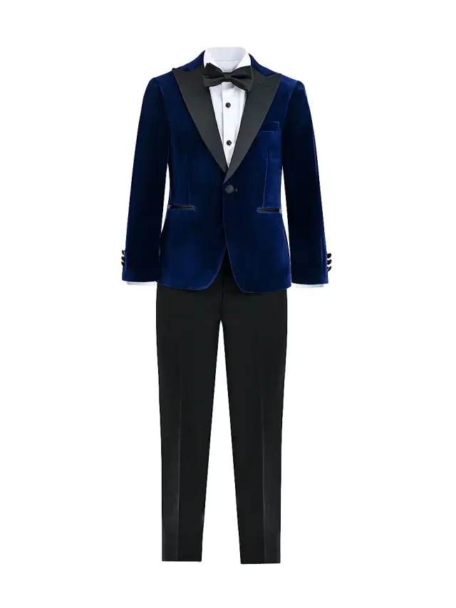 Little Boy's & Boy's Velvet Suit with Peak Lapel - Blue