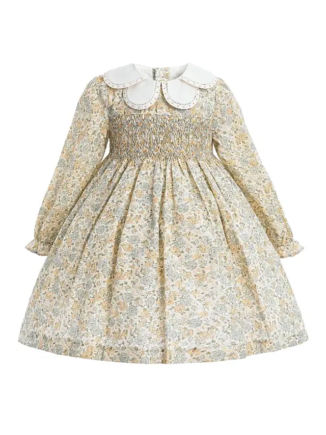 Tulleen Little Girl's Cornflower Smocked Dress - Yellow 36 Months