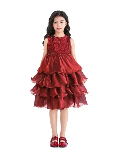 Tulleen Little Girl's & Girl's Sequin and Tiered Organza Dress - Red | Thumbnail 3 Tulleen Little Girl's & Girl's Sequin and Tiered Organza Dress - Red | Thumbnail 3