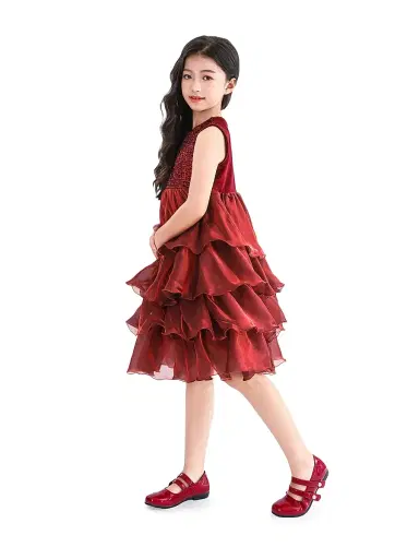 Tulleen Little Girl's & Girl's Sequin and Tiered Organza Dress - Red | Thumbnail 4 Tulleen Little Girl's & Girl's Sequin and Tiered Organza Dress - Red | Thumbnail 4