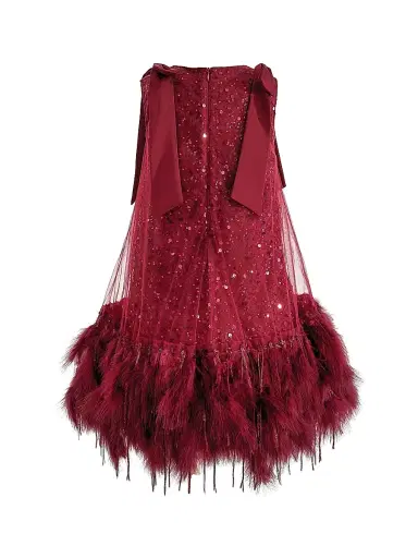 Tulleen Little Girl's & Girl's Sequin Feather Dress - Red | Thumbnail 2 Tulleen Little Girl's & Girl's Sequin Feather Dress - Red | Thumbnail 2