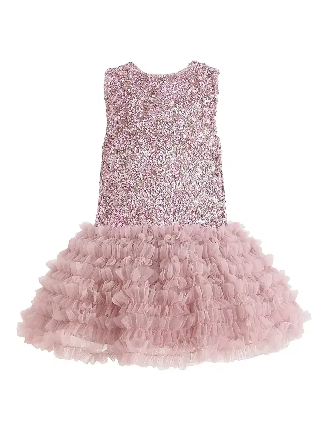 Little Girl's & Girl's Textured Sequin Bodice Dress - Pink