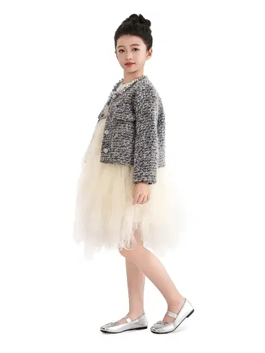 Tulleen Little Girl's & Girl's Bouclé Jewel-Collar Jacket - Grey | Thumbnail 4 Tulleen Little Girl's & Girl's Bouclé Jewel-Collar Jacket - Grey | Thumbnail 4
