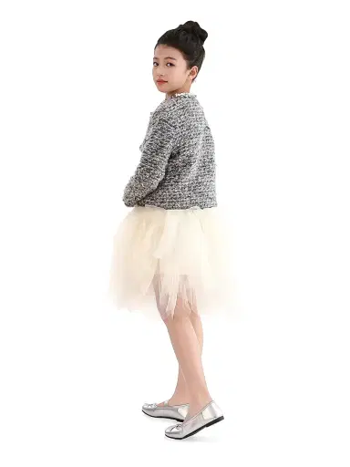 Tulleen Little Girl's & Girl's Bouclé Jewel-Collar Jacket - Grey | Thumbnail 5 Tulleen Little Girl's & Girl's Bouclé Jewel-Collar Jacket - Grey | Thumbnail 5