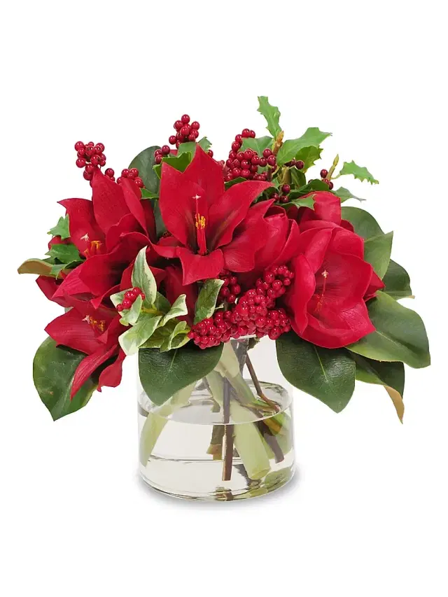 Holiday Amaryllis & Holly In Vase Holiday Amaryllis & Holly In Vase
