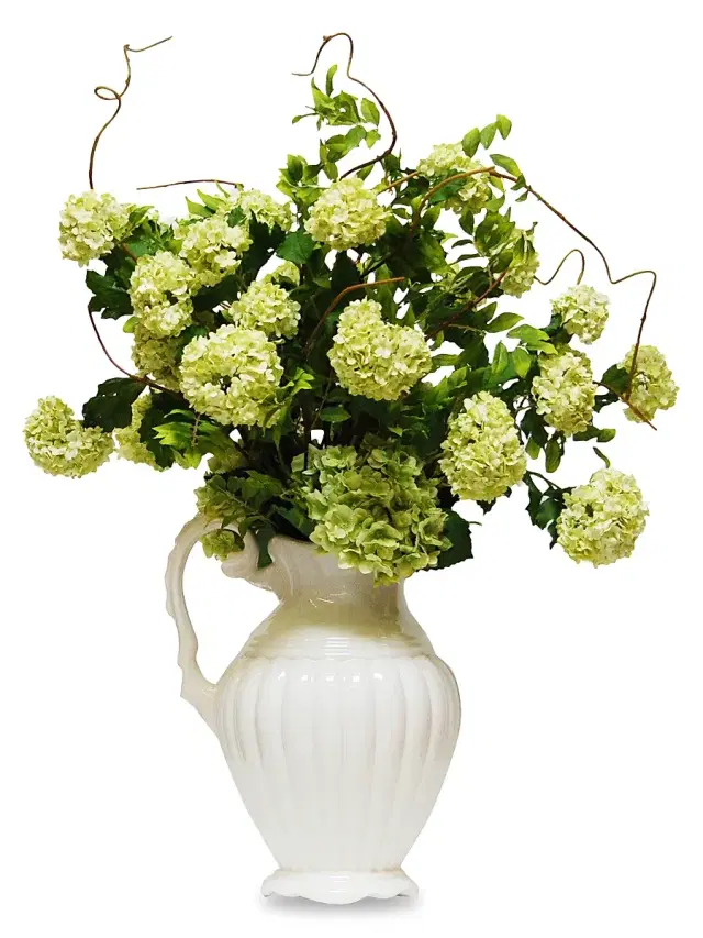Winward Home Everyday Floral Imitation Snowball Hydrangea In Ceramic Pitcher
