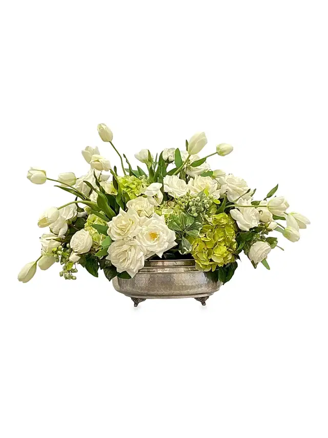 Winward Home Everyday Floral Rose Tulip Centerpiece - White Green