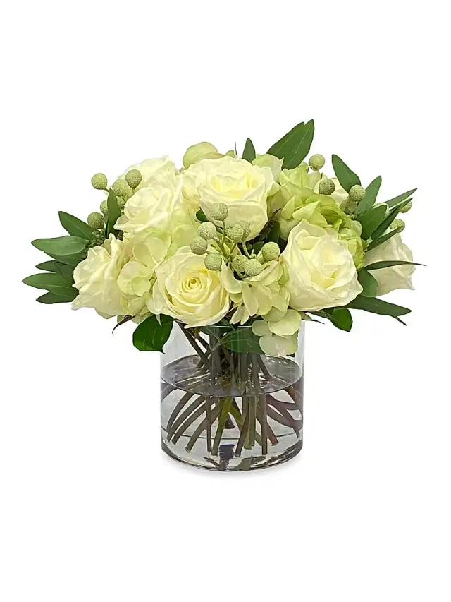 Winward Home Everyday Floral Rose Hydrangea Arrangement - White Green