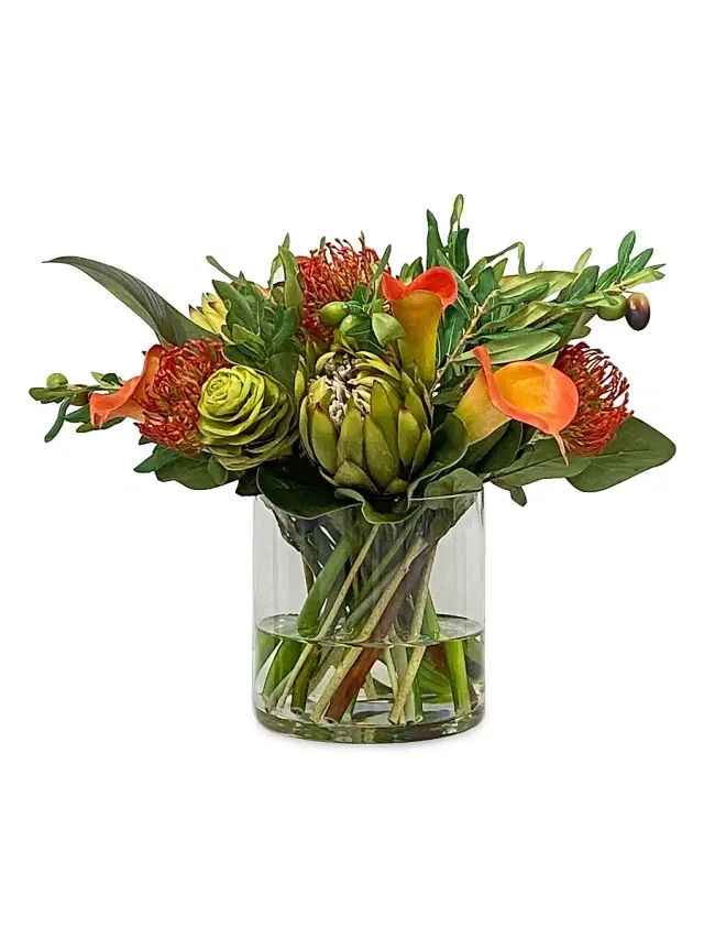 Winward Home Faux Tropical Floral Arrangement - Orange Green