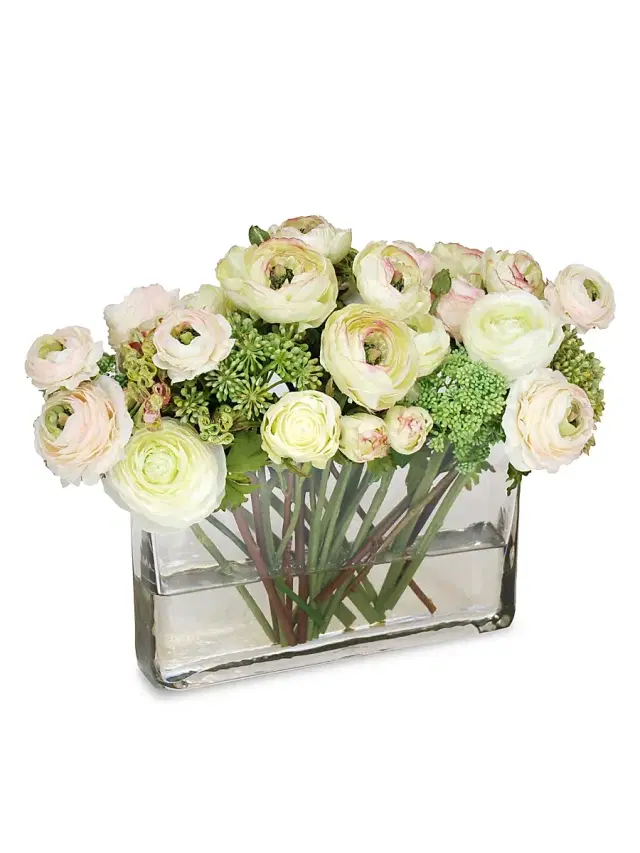 Winward Home Everyday Floral Imitation Ranunculus & Rose Mix In Glass Vase