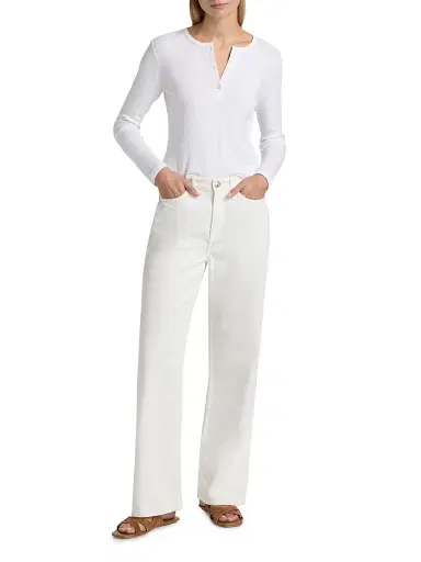 Leset Women's Pointelle Henley-Style Top - White | Thumbnail 2