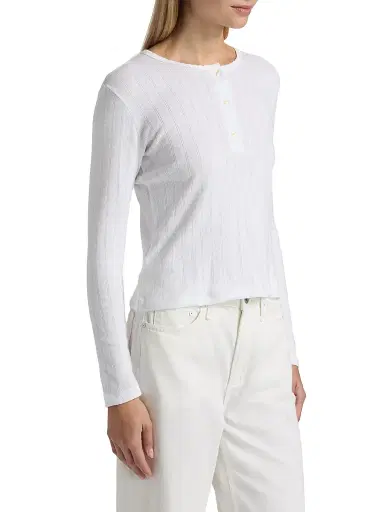 Leset Women's Pointelle Henley-Style Top - White | Thumbnail 4