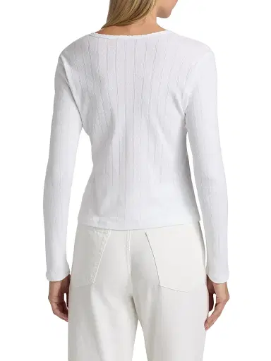 Leset Women's Pointelle Henley-Style Top - White | Thumbnail 5