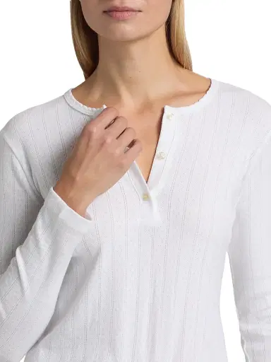 Leset Women's Pointelle Henley-Style Top - White | Thumbnail 6