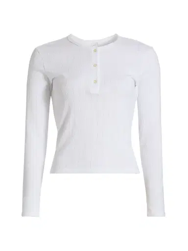 Leset Women's Pointelle Henley-Style Top - White | Thumbnail 1