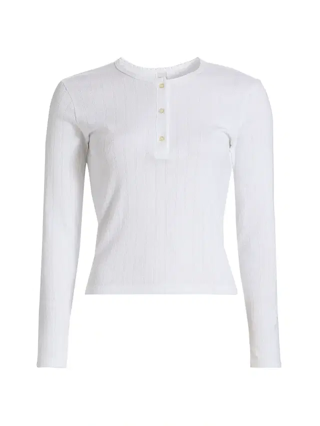 Women's Pointelle Henley-Style Top - White