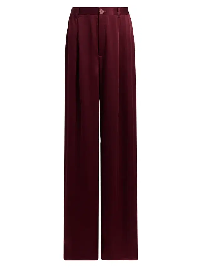 LaPointe Women's Pleated-Front Satin Pants - Crimson