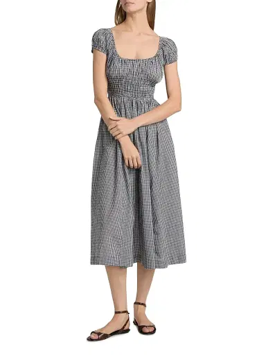 DÔEN Women's Quinley Gingham Cotton Scoopneck Midi-Dress | Thumbnail 3