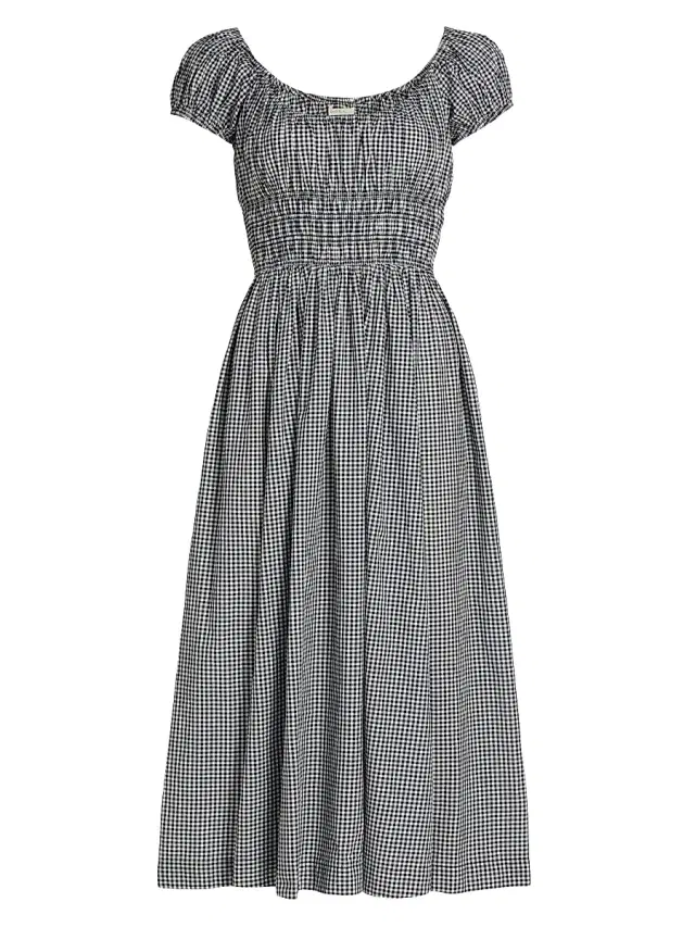 DÔEN Women's Quinley Gingham Cotton Scoopneck Midi-Dress - Navy La Maddalena Gingham
